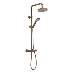 Nuie Brushed Bronze Round Thermostatic Bar Shower Valve & Rigid Riser Kit