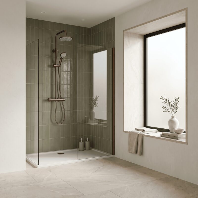 Nuie Brushed Bronze Round Thermostatic Bar Shower Valve & Rigid Riser Kit