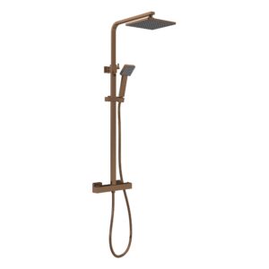 Nuie Brushed Bronze Square Thermostatic Bar Shower Valve & Rigid Riser Kit