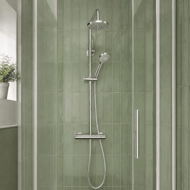 Nuie Chrome Round Thermostatic Bar Shower Valve & Rigid Riser