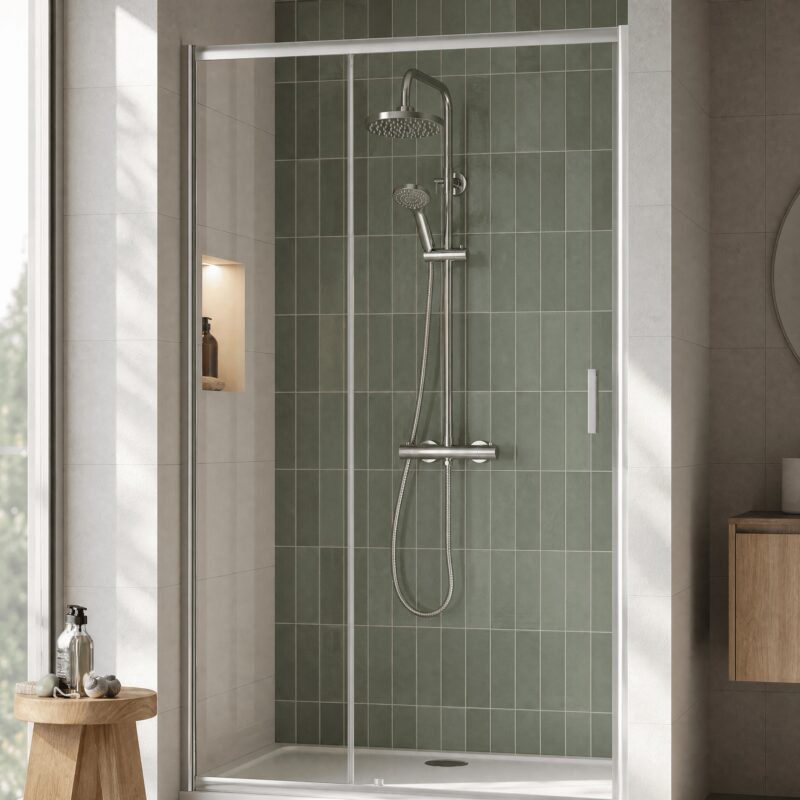 Nuie Chrome Round Thermostatic Bar Shower Valve & Rigid Riser