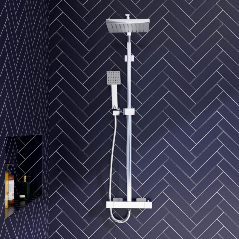 Nuie Chrome Square Thermostatic Bar Shower Valve & Rigid Riser