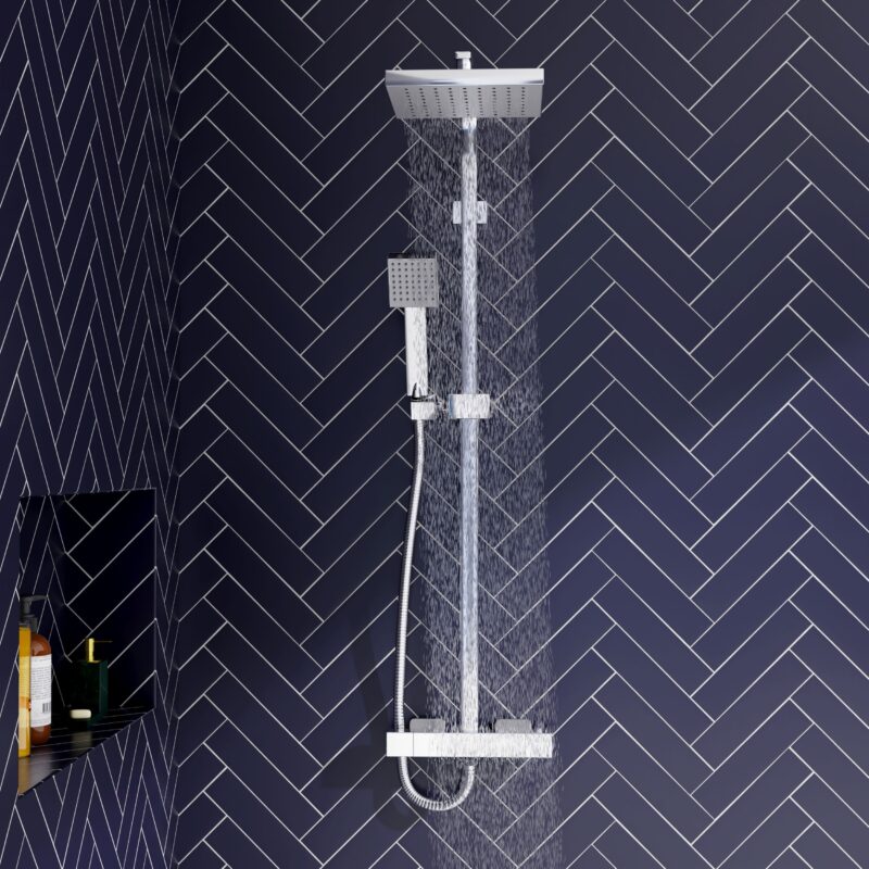 Nuie Chrome Square Thermostatic Bar Shower Valve & Rigid Riser
