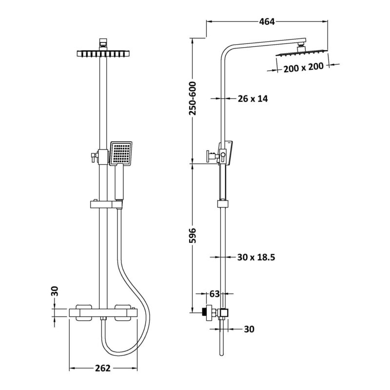 Nuie Chrome Square Dual Outlet Bar Shower Valve & Rigid Riser Kit