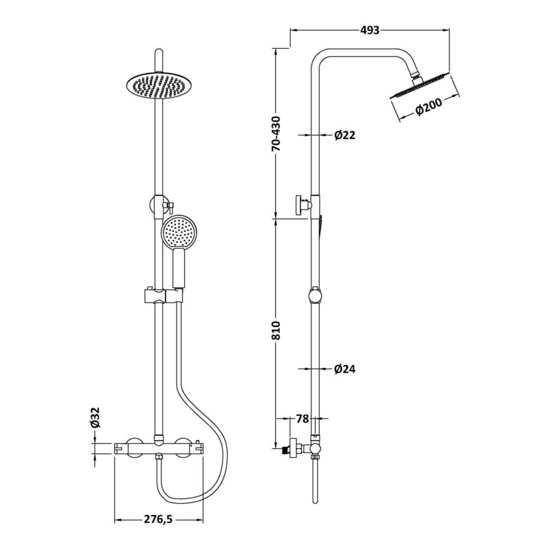 Nuie Chrome Round Dual Bar Shower Valve & Rigid Riser Kit