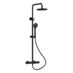 Nuie Matt Black Round Thermostatic Dual Bar Shower Valve & Rigid Riser