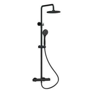 Nuie Matt Black Round Thermostatic Dual Bar Shower Valve & Rigid Riser