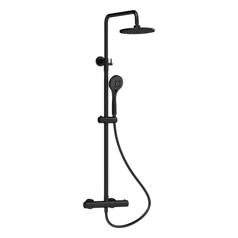 Nuie Matt Black Round Thermostatic Dual Bar Shower Valve & Rigid Riser Nuie Matt Black Round Thermostatic Dual Bar Shower Valve & Rigid Riser