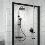 Nuie Matt Black Round Thermostatic Dual Bar Shower Valve & Rigid Riser