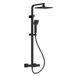 Nuie Matt Black Square Thermostatic Dual Bar Shower Valve & Rigid Riser