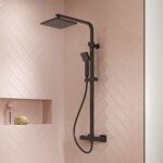 Nuie Matt Black Square Thermostatic Dual Bar Shower Valve & Rigid Riser