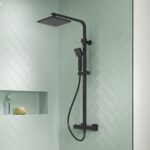 Nuie Matt Black Square Thermostatic Dual Bar Shower Valve & Rigid Riser