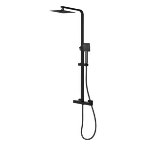 Nuie Matt Black Square Dual Outlet Bar Shower Valve & Rigid Riser Kit