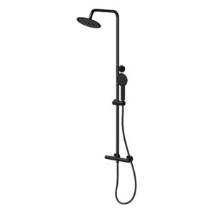 Nuie Matt Black Round Dual Bar Shower Valve & Rigid Riser Kit