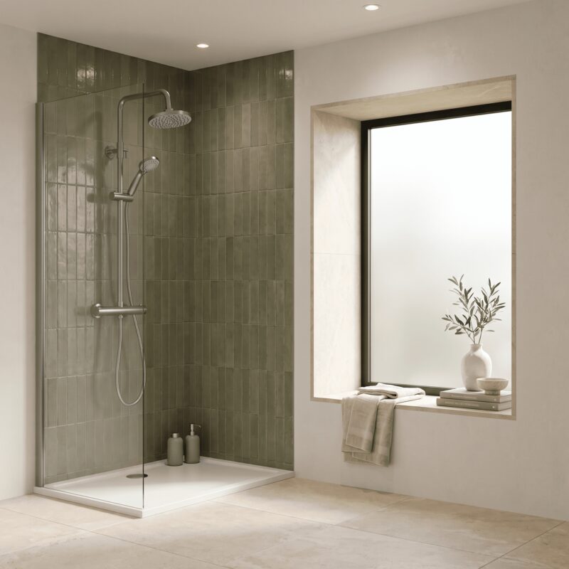 Nuie Arvan Brushed Pewter Thermostatic Bar Shower Valve & Rigid Riser Kit
