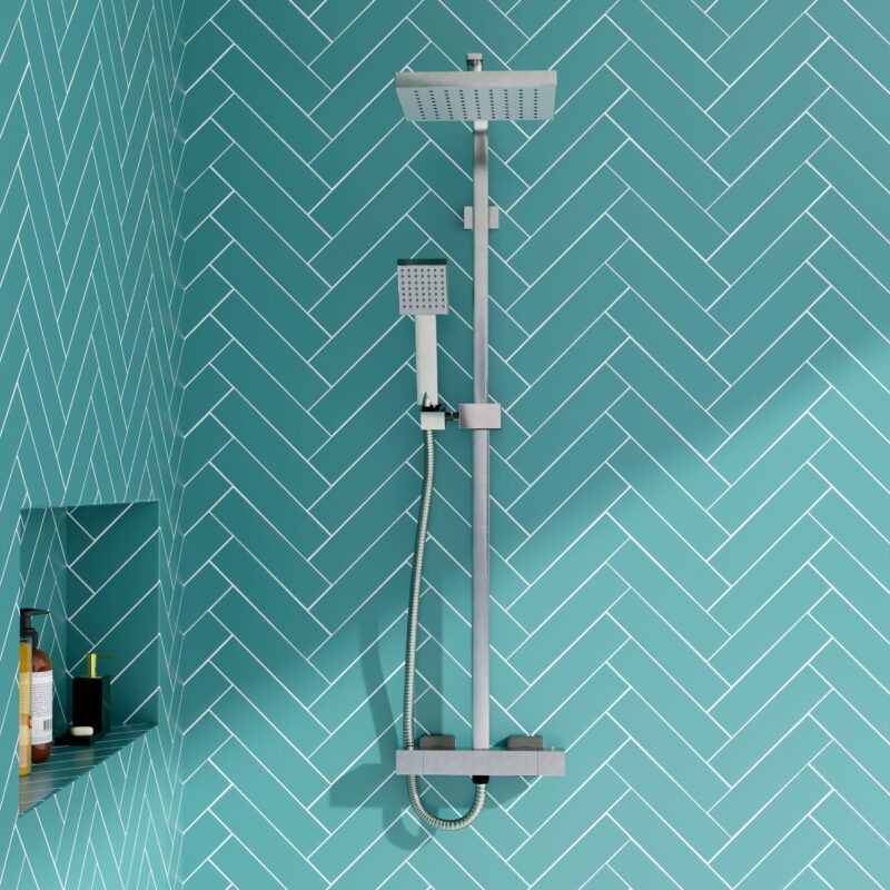 Nuie Windon Brushed Pewter Thermostatic Bar Shower Valve & Rigid Riser Kit