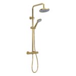 Nuie Brushed Brass Round Thermostatic Bar Shower Valve & Rigid Riser Kit
