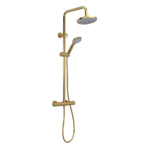 Nuie Brushed Brass Round Thermostatic Bar Shower Valve & Rigid Riser Kit