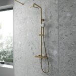 Nuie Brushed Brass Round Thermostatic Bar Shower Valve & Rigid Riser Kit