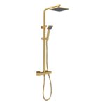 Nuie Brushed Brass Square Thermostatic Bar Shower Valve & Rigid Riser Kit