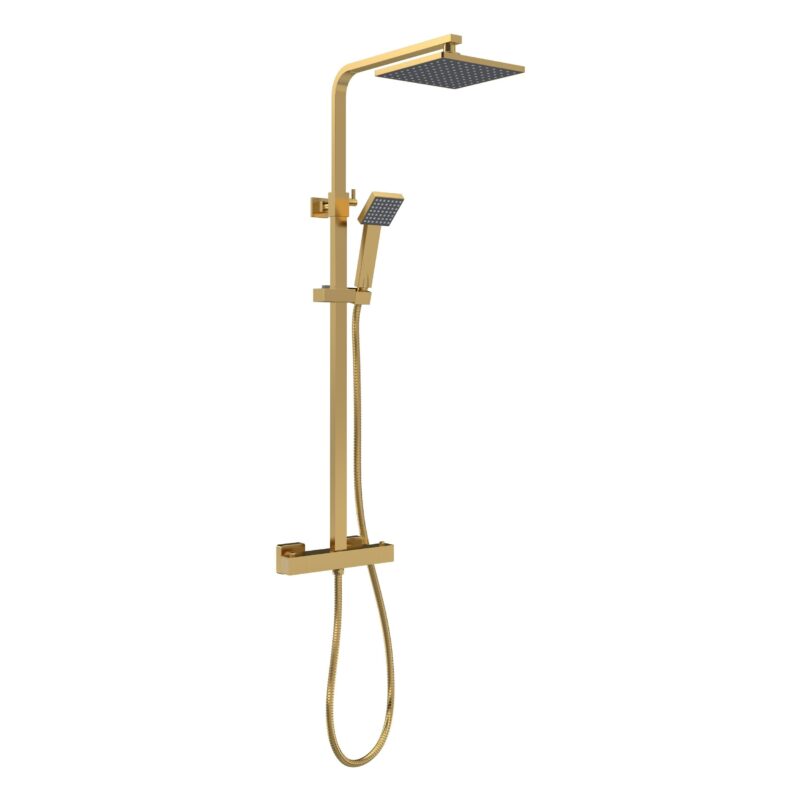 Nuie Brushed Brass Square Thermostatic Bar Shower Valve & Rigid Riser Kit Nuie Brushed Brass Square Thermostatic Bar Shower Valve & Rigid Riser Kit