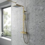 Nuie Brushed Brass Square Thermostatic Bar Shower Valve & Rigid Riser Kit