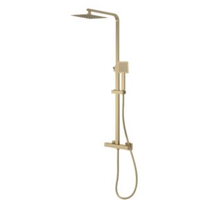Nuie Brushed Brass Square Dual Bar Shower Valve & Rigid Riser Kit