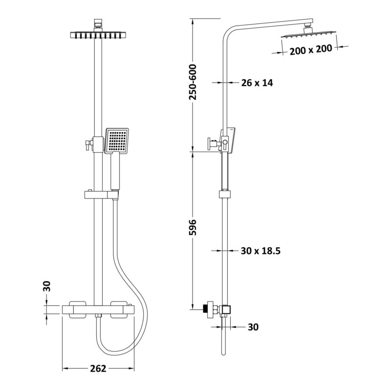 Nuie Brushed Brass Square Dual Bar Shower Valve & Rigid Riser Kit