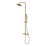 Nuie Brushed Brass Round Dual Outlet Bar Shower Valve & Rigid Riser Kit