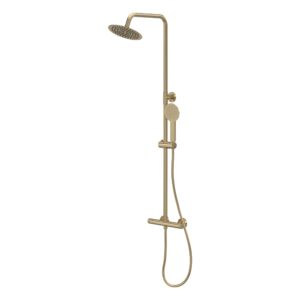 Nuie Brushed Brass Round Dual Outlet Bar Shower Valve & Rigid Riser Kit
