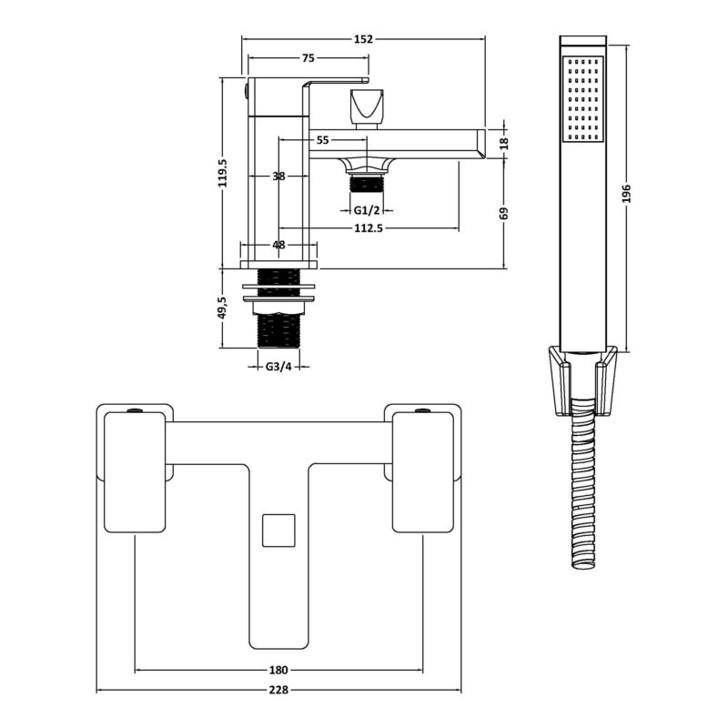 Nuie Kalk Matt Black Bath Shower Mixer