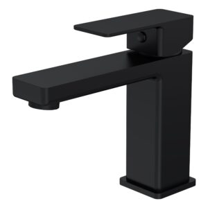 Nuie Kalk Matt Black Mono Basin Mixer with Push Button Waste