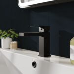 Nuie Kalk Matt Black Mono Basin Mixer with Push Button Waste