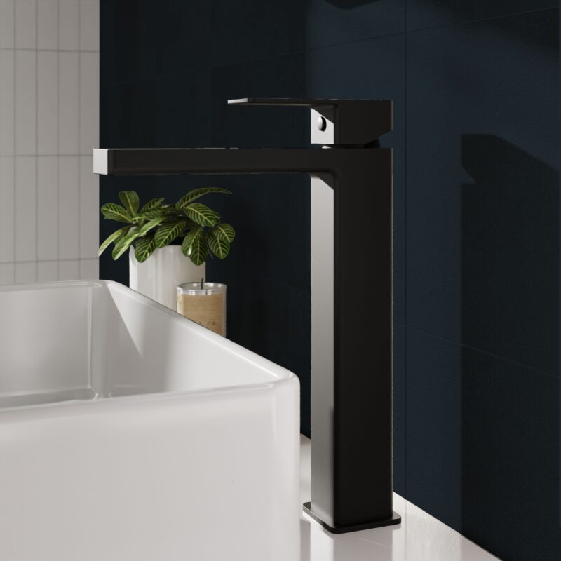 Nuie Kalk Matt Black Mono High Rise Basin Mixer