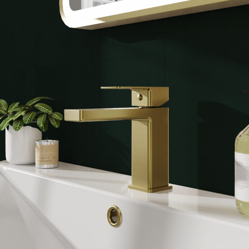 Nuie Kalk Brushed Brass Mono Basin Mixer with Push Button Waste