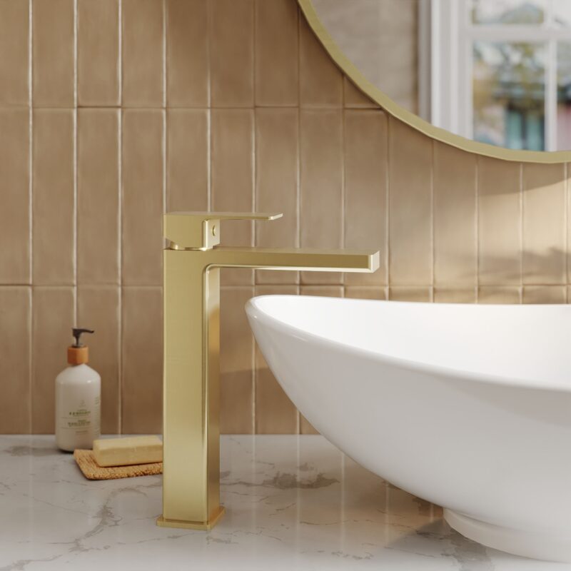 Nuie Kalk Brushed Brass High Rise Mono Basin Mixer