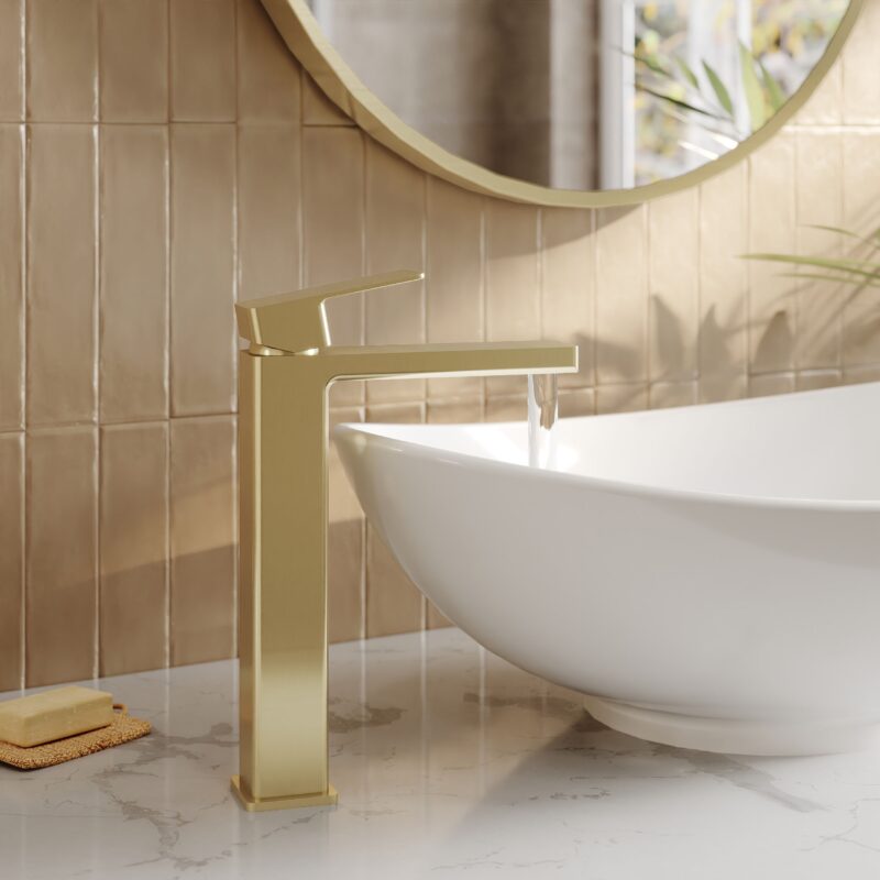 Nuie Kalk Brushed Brass High Rise Mono Basin Mixer