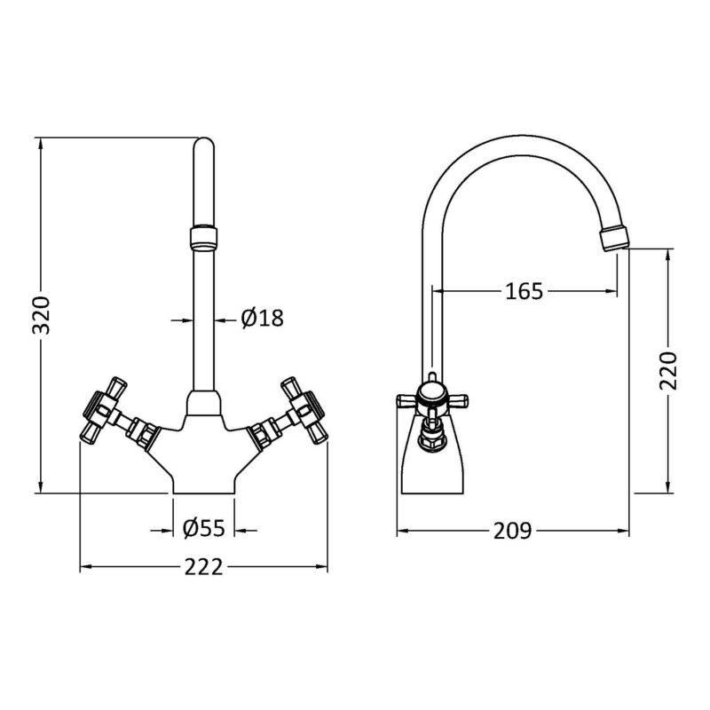 Nuie Traditional Mono Sink Mixer Tap Chrome