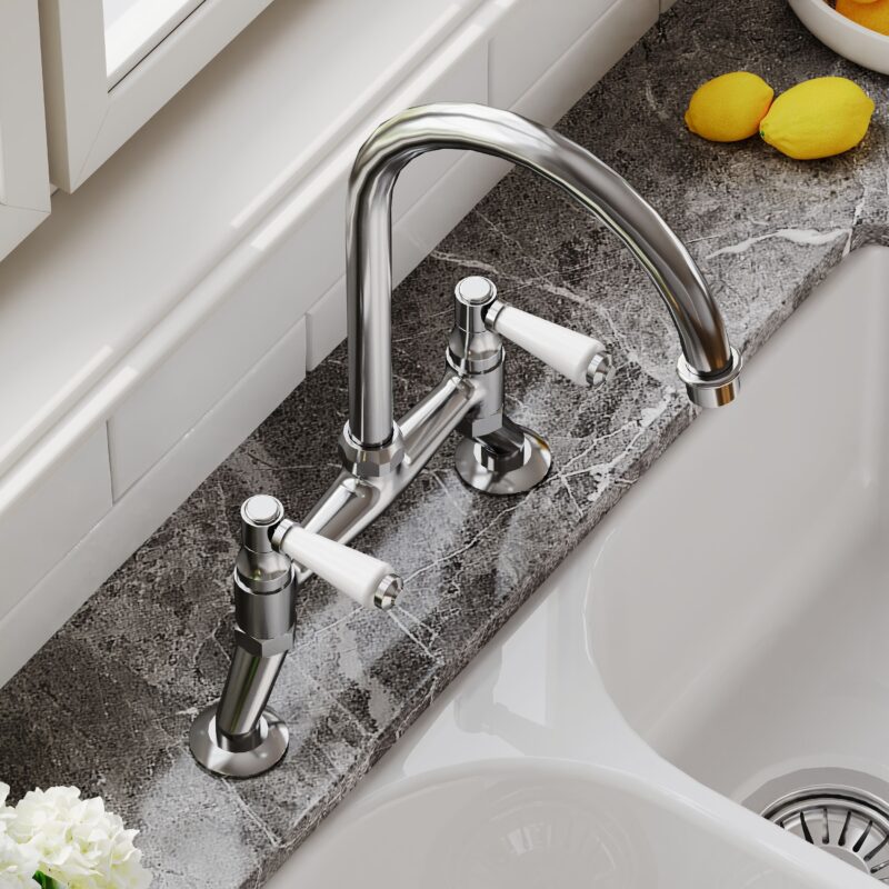 Nuie Bridge Sink Mixer with Topaz Levers