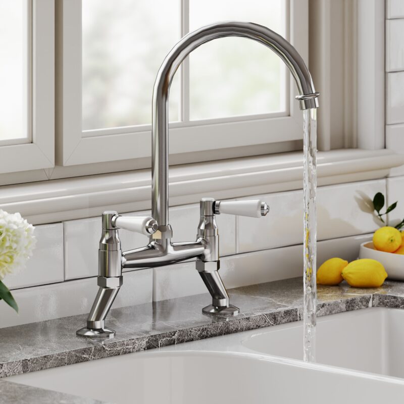 Nuie Bridge Sink Mixer with Topaz Levers
