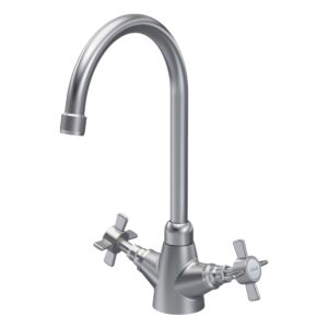 Nuie Traditional Brushed Nickel Kitchen Sink Mixer Crosshead Handles