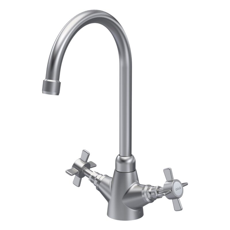 Nuie Traditional Brushed Nickel Kitchen Sink Mixer Crosshead Handles