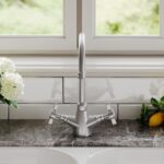 Nuie Traditional Brushed Nickel Kitchen Sink Mixer Crosshead Handles