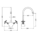 Nuie Traditional Brushed Nickel Kitchen Sink Mixer Crosshead Handles