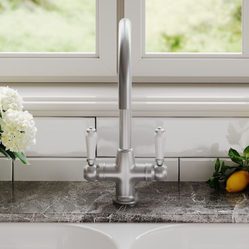 Nuie Traditional Brushed Nickel Lever Handle Kitchen Mono Sink Mixer