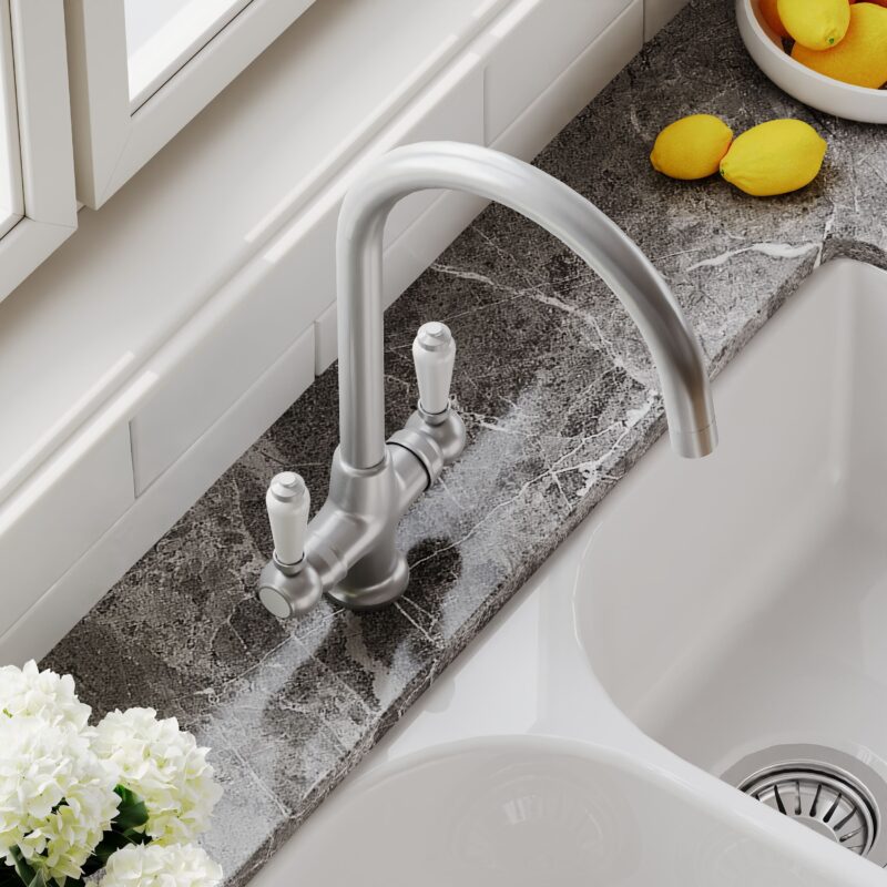 Nuie Traditional Brushed Nickel Lever Handle Kitchen Mono Sink Mixer