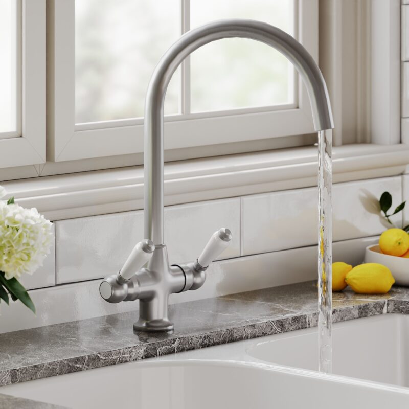 Nuie Traditional Brushed Nickel Lever Handle Kitchen Mono Sink Mixer