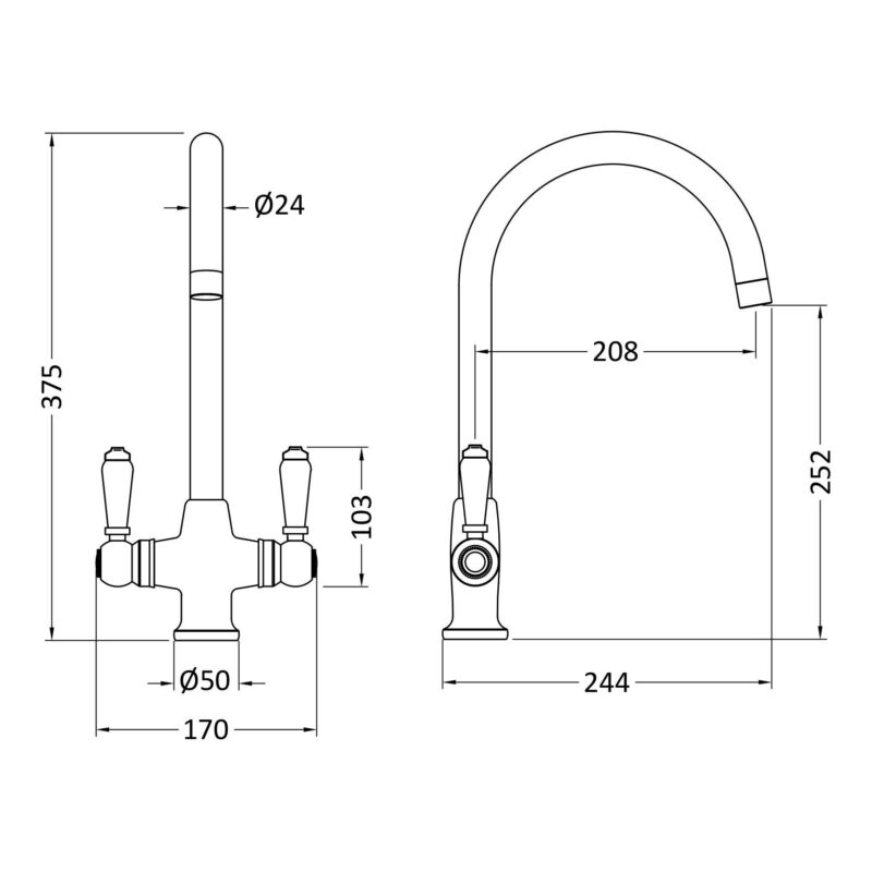 Nuie Traditional Brushed Nickel Lever Handle Kitchen Mono Sink Mixer