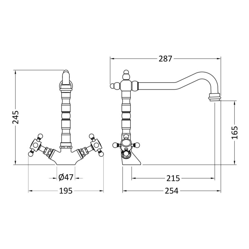 Nuie French Classic Brushed Nickel Mono Sink Mixer