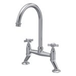 Nuie Traditional Brushed Nickel 2 Hole Bridge Mixer Tap Crosshead Handles